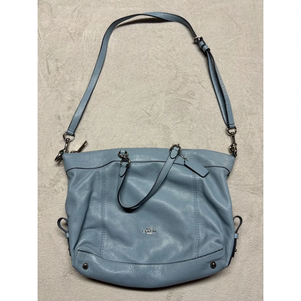 COACH LENOX Pebble Leather BLUE Crossbody‎ Satchel Handbag Purse